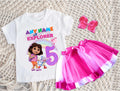 Dora the Explorer Tutu Set Girls Personalized Custom Hot Pink White Pink Ribbon Tutu Outfit Dress Theme Cake Smash Birthday Party