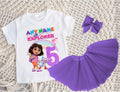 Dora the Explorer Tutu Set Girls Personalized Custom Purple 3 Layer Tutu Outfit Dress Theme Cake Smash Birthday Party