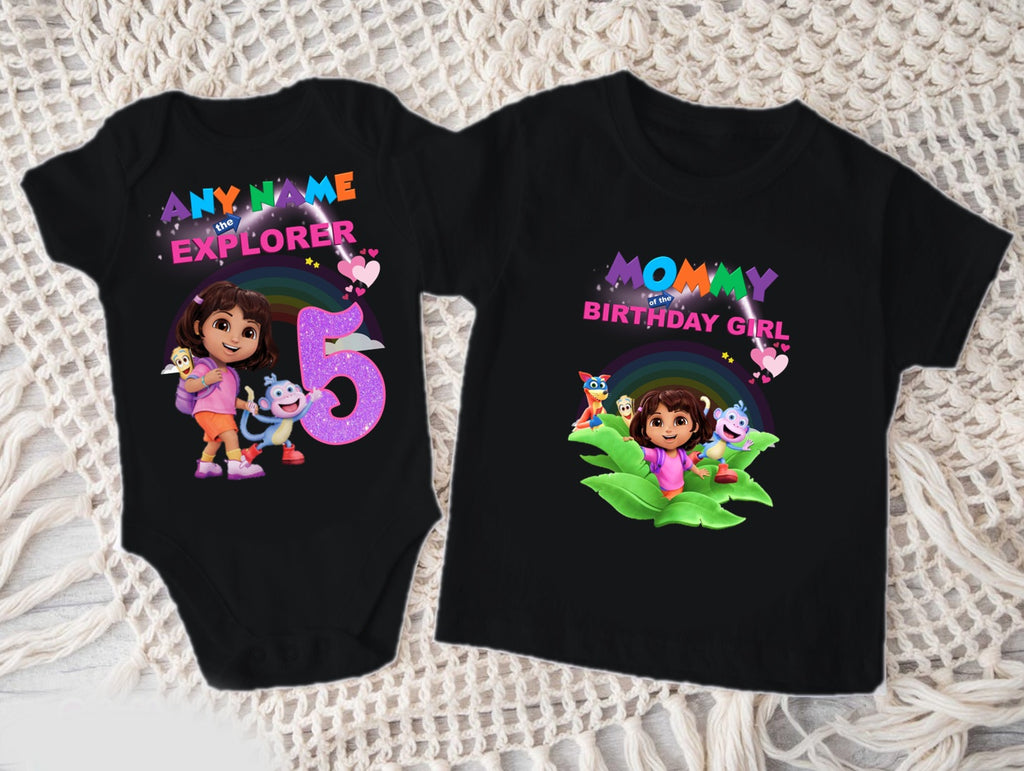 Dora the Explorer Personalized Custom Black Family T-Shirt or Onesie Pack Theme Cake Smash Birthday Party