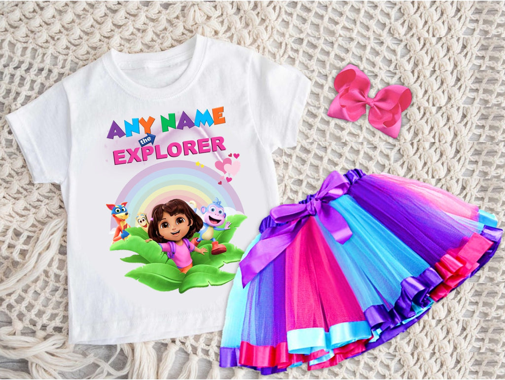 Dora the Explorer Tutu Set Girls Personalized Custom Hot Pink Blue Purple Ribbon Tutu Outfit Dress Theme Cake Smash Party