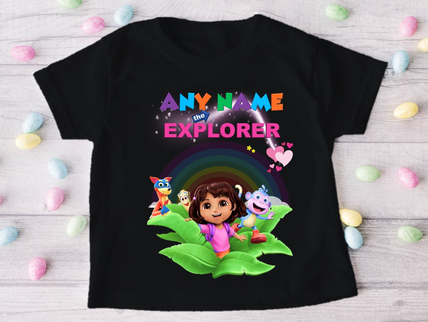 Dora the Explorer Personalized Custom Black T-Shirt or Onesie Theme Cake Smash Party