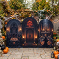 7.2ft Demonic Cult Compound Theme Halloween Arch Fabric Backdrop Cover - Multi-Panel Event Backdrop Decor Prop