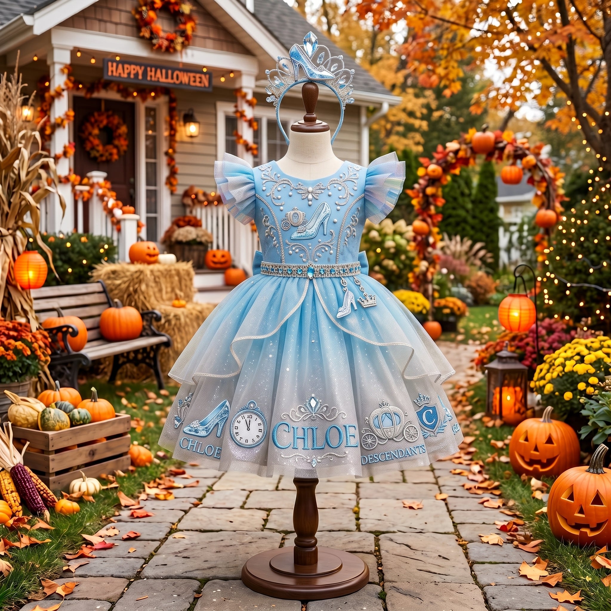Descendants Chloe Girls' Deluxe Sparkle Tutu Party Costume Dress Set with Matching Headband Halloween Birthday Pageant