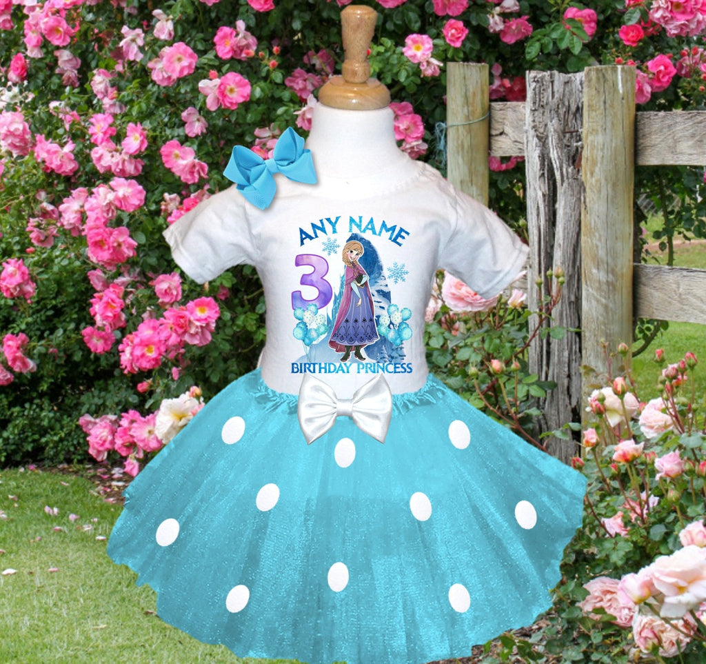 Frozen Princess Anna Tutu Set Girls Personalized Custom Blue White Polka Dots Tutu Outfit Dress Theme Cake Smash Birthday Party