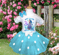 Frozen Princess Anna Tutu Set Girls Personalized Custom Blue White Polka Dots Tutu Outfit Dress Theme Cake Smash Birthday Party