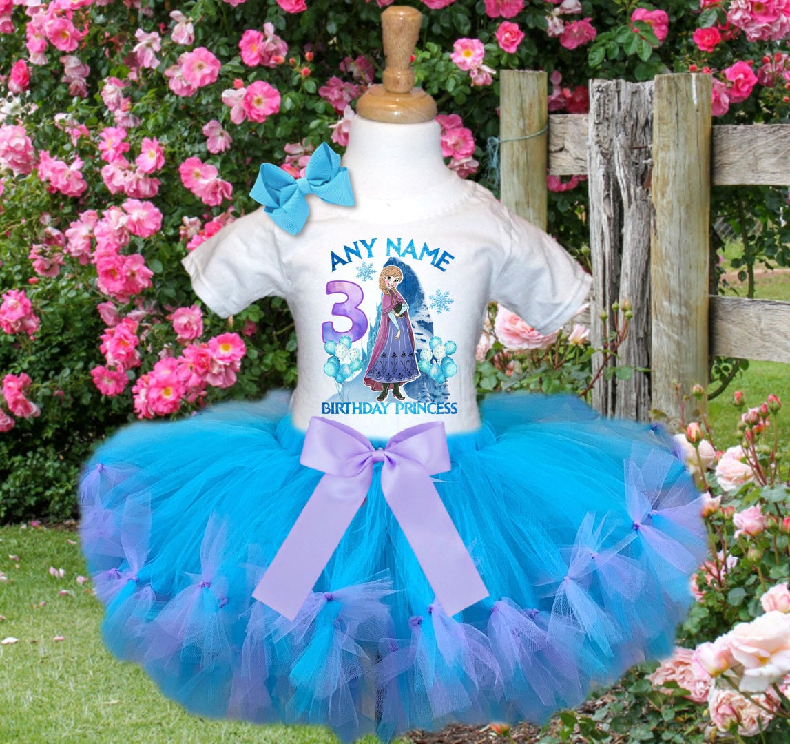 Frozen Princess Anna Tutu Set Girls Personalized Custom Blue Light Purple Knots Tutu Outfit Dress Theme Cake Smash Birthday Party