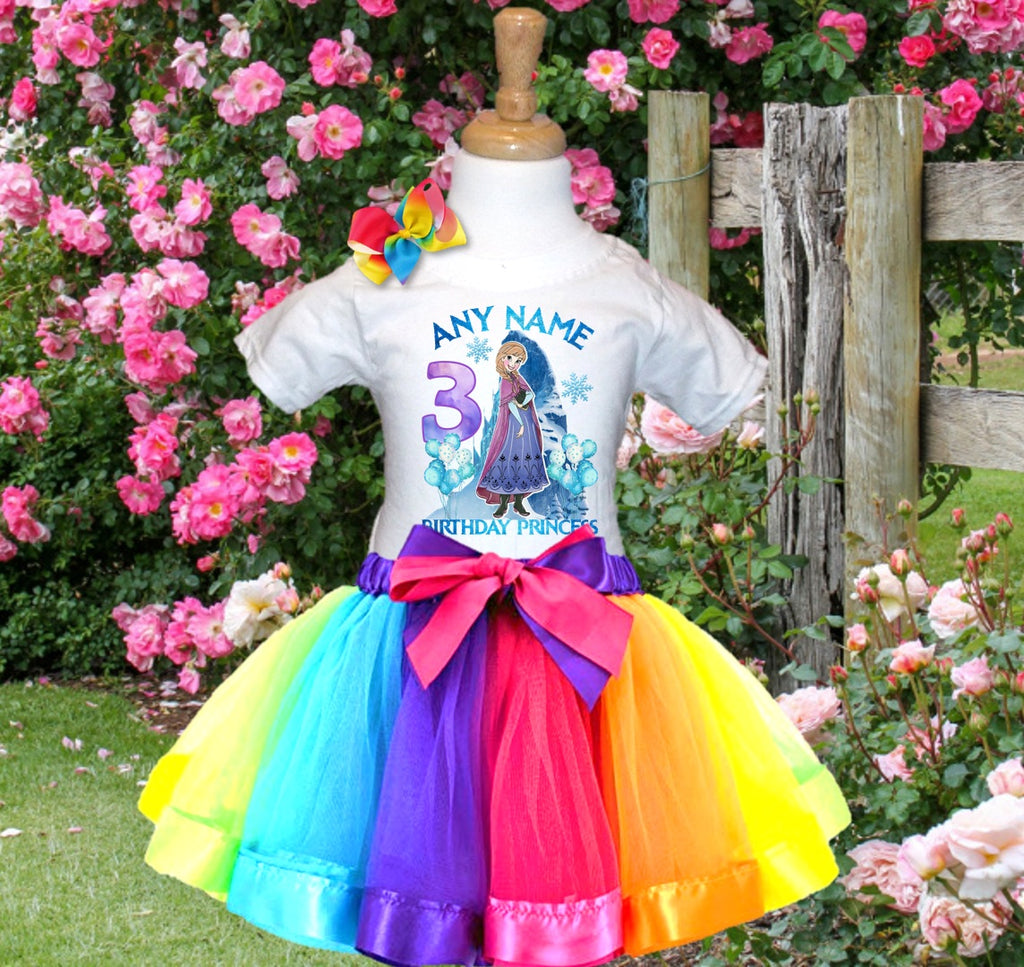 Frozen Princess Anna Tutu Set Girls Personalized Custom Rainbow Ribbon Tutu Outfit Dress Theme Cake Smash Birthday Party