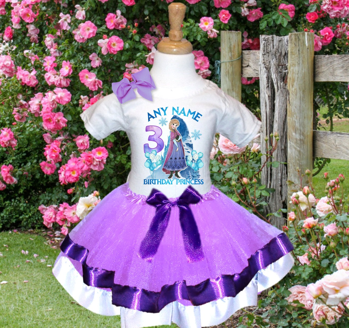 Frozen Princess Anna Tutu Set Girls Personalized Custom Light Purple White Ribbon Trim Tutu Outfit Dress Theme Cake Smash Birthday Party