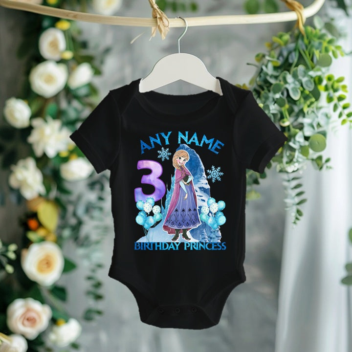 Frozen Princess Anna Personalized Custom Black T-Shirt or Onesie Theme Cake Smash Birthday Party