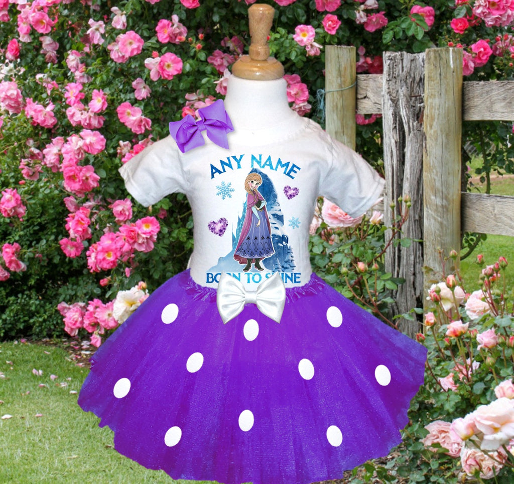 Frozen Princess Anna Tutu Set Girls Personalized Custom Purple White Polka Dots Tutu Outfit Dress Theme Cake Smash Party