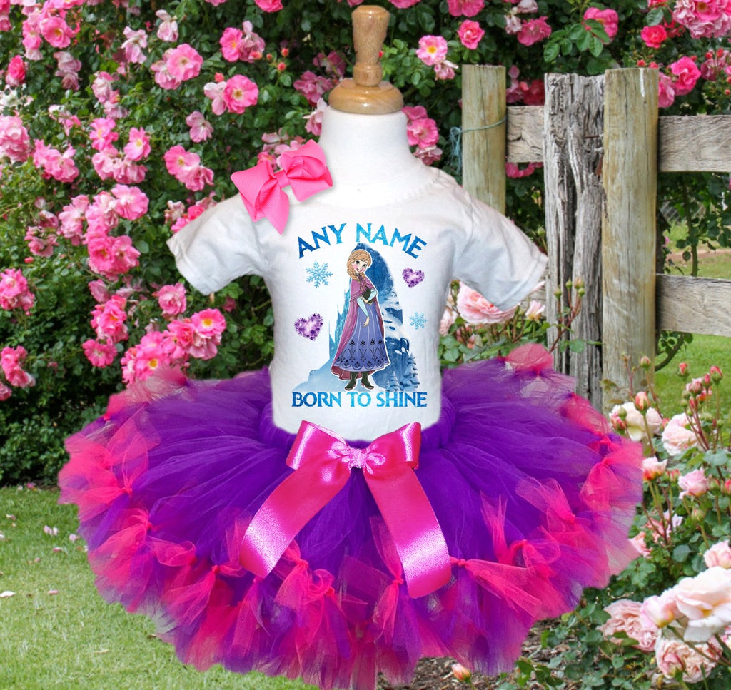 Frozen Princess Anna Tutu Set Girls Personalized Custom Purple Hot Pink Knots Tutu Outfit Dress Theme Cake Smash Party