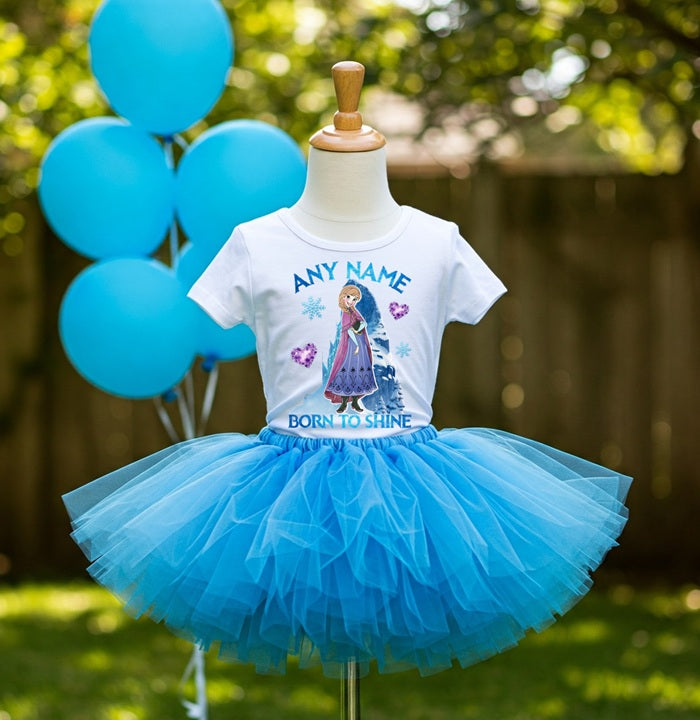 Frozen Princess Anna Tutu Set Girls Personalized Custom Blue Tutu Outfit Dress Theme Cake Smash Party