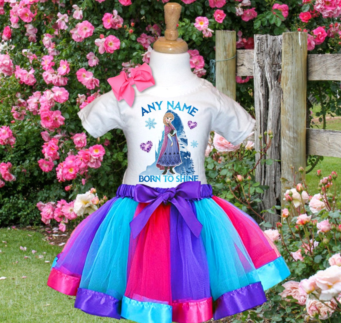 Frozen Princess Anna Tutu Set Girls Personalized Custom Hot Pink Blue Purple Ribbon Tutu Outfit Dress Theme Cake Smash Party