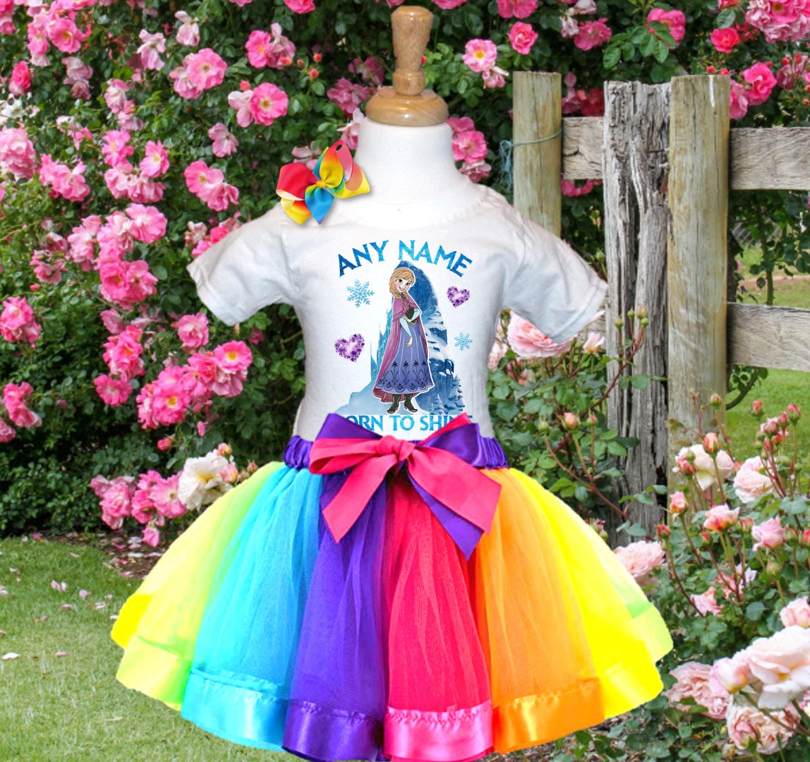 Frozen Princess Anna Tutu Set Girls Personalized Custom Rainbow Ribbon Tutu Outfit Dress Theme Cake Smash Party