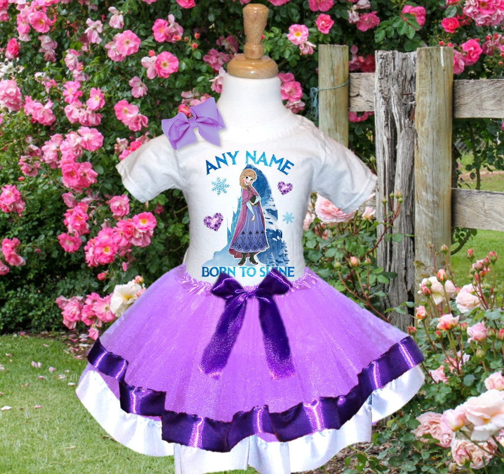 Frozen Princess Anna Tutu Set Girls Personalized Custom Light Purple White Ribbon Trim Tutu Outfit Dress Theme Cake Smash Party