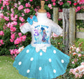 Frozen Princess Anna Elsa Tutu Set Girls Personalized Custom Blue White Polka Dots Tutu Outfit Dress Theme Cake Smash Birthday Party
