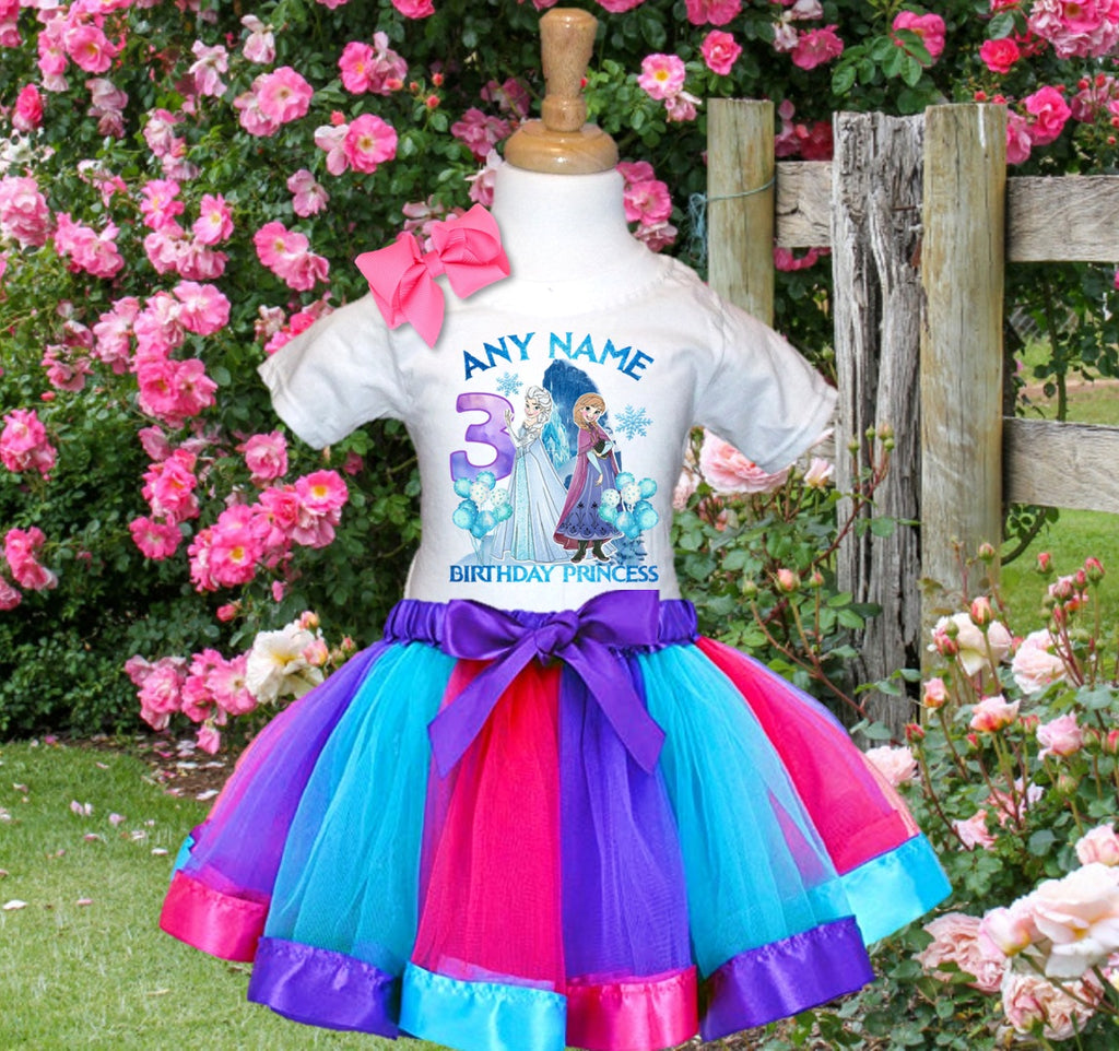 Frozen Princess Anna Elsa Tutu Set Girls Personalized Custom Hot Pink Blue Purple Ribbon Tutu Outfit Dress Theme Cake Smash Birthday Party