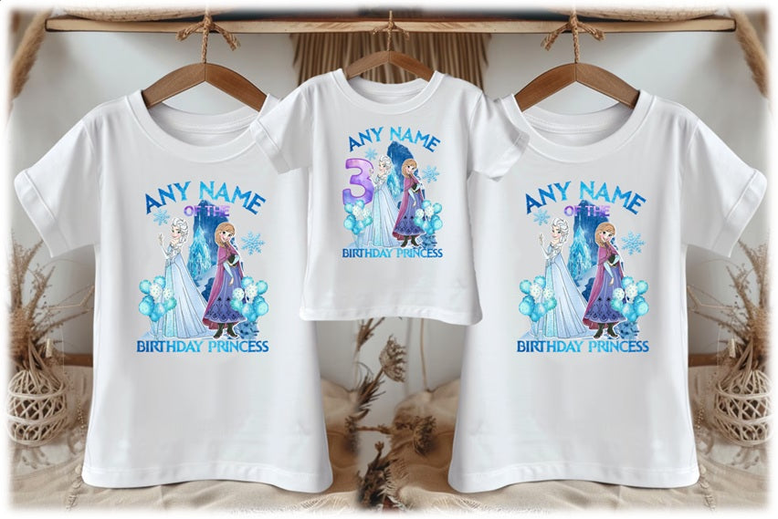 Frozen Princess Anna Elsa Personalized Custom White Family T-Shirt or Onesie Pack Theme Cake Smash Birthday Party
