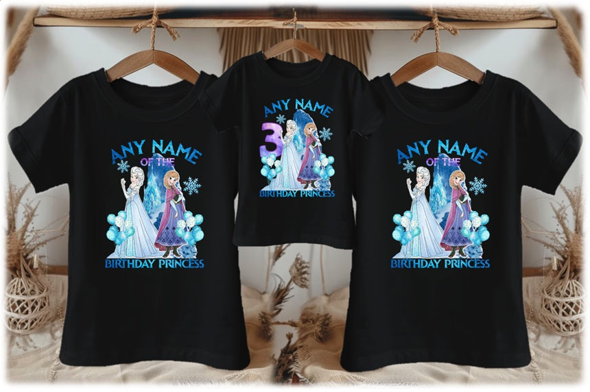 Frozen Princess Anna Elsa Personalized Custom Black Family T-Shirt or Onesie Pack Theme Cake Smash Birthday Party
