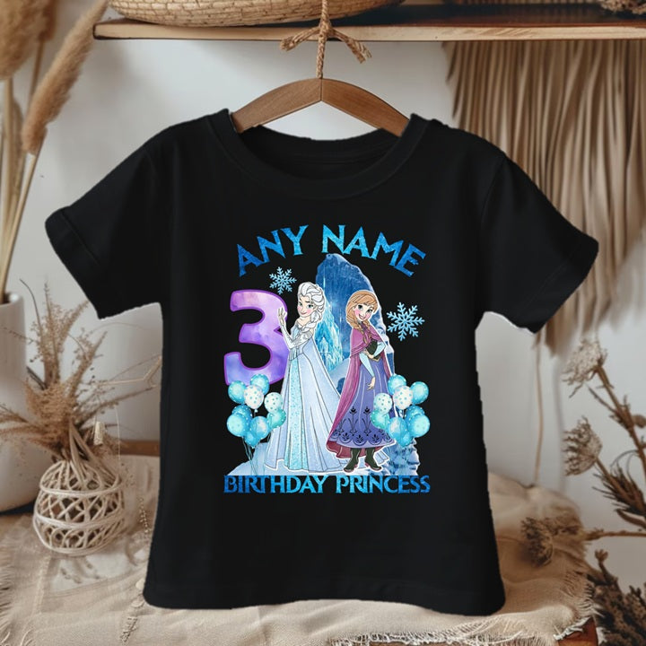 Frozen Princess Anna Elsa Personalized Custom Black T-Shirt or Onesie Theme Cake Smash Birthday Party