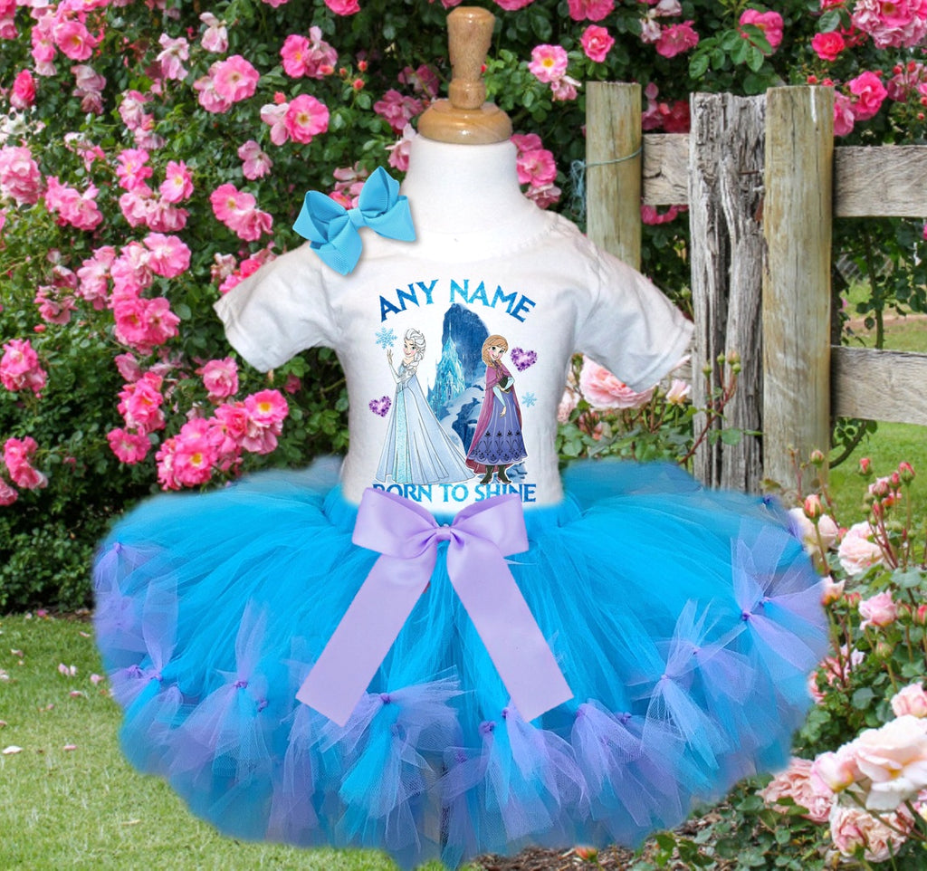 Frozen Princess Anna Elsa Tutu Set Girls Personalized Custom Blue Light Purple Knots Tutu Outfit Dress Theme Cake Smash Party