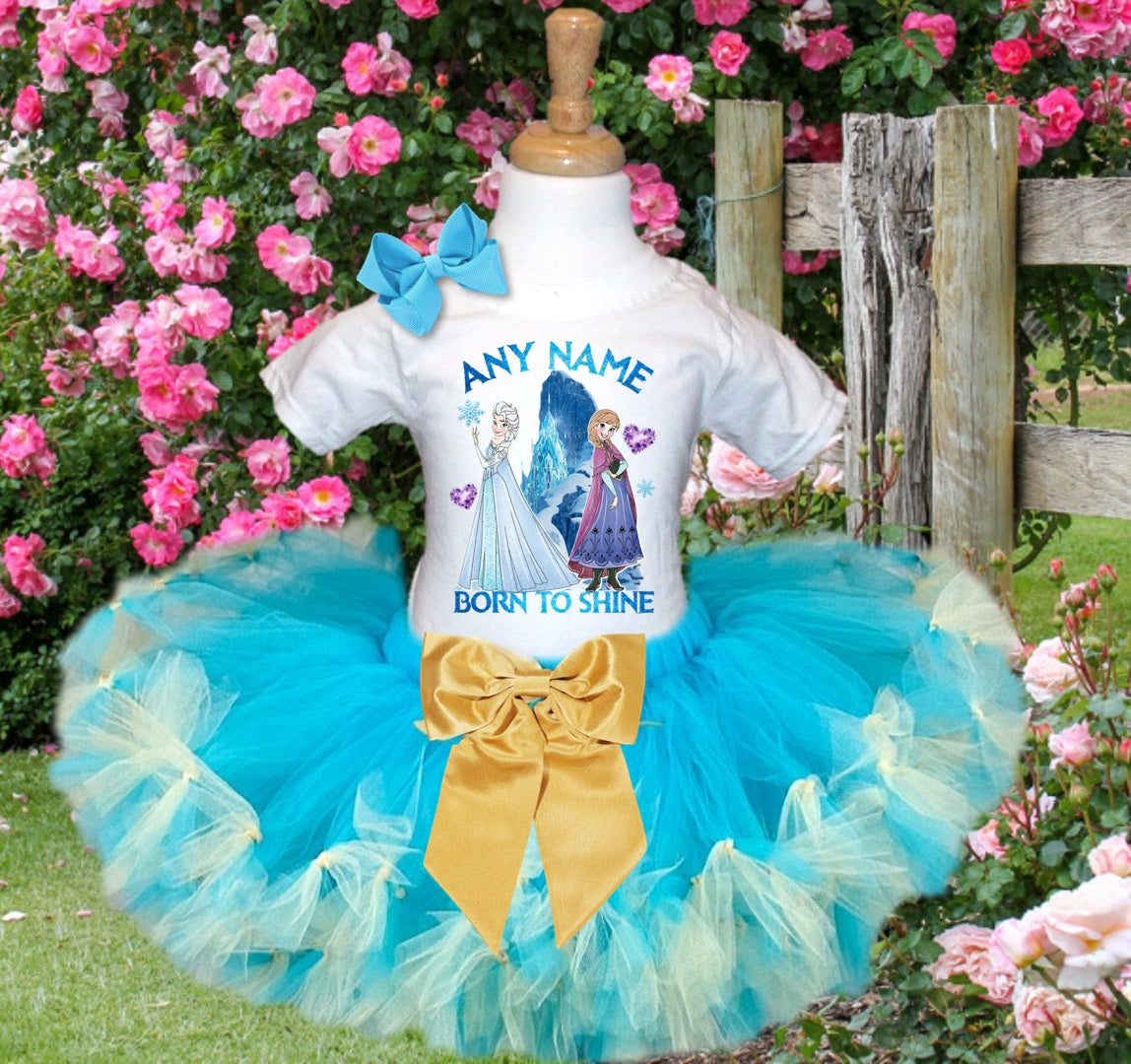 Frozen Princess Anna Elsa Tutu Set Girls Personalized Custom Blue Gold Knots Tutu Outfit Dress Theme Cake Smash Party