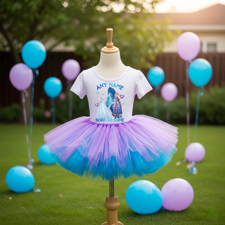 Frozen Princess Anna Elsa Tutu Set Girls Personalized Custom Light Purple Blue Tutu Outfit Dress Theme Cake Smash Party