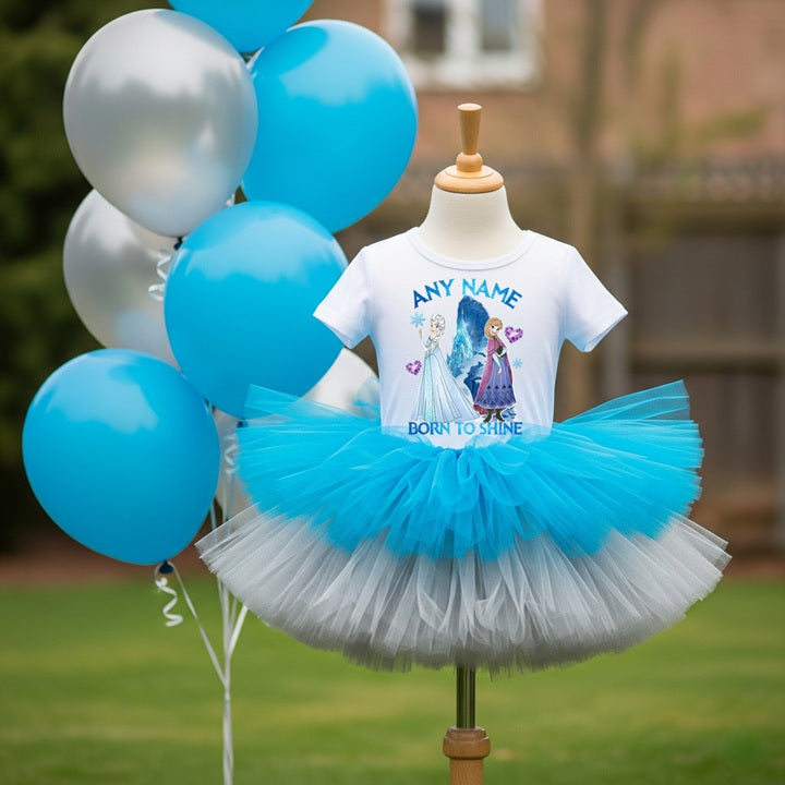 Frozen Princess Anna Elsa Tutu Set Girls Personalized Custom Blue Silver Tutu Outfit Dress Theme Cake Smash Party