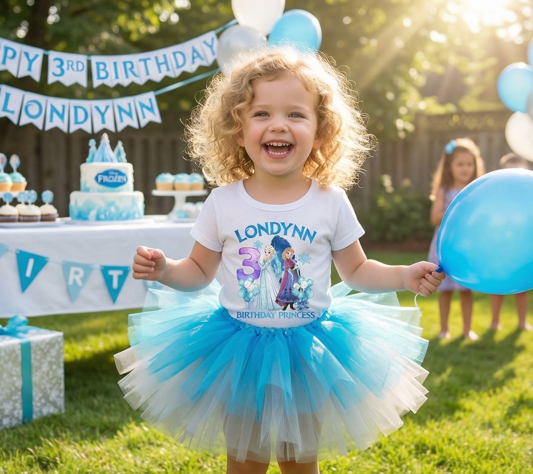 Frozen Princess Anna Elsa Tutu Set Girls Personalized Custom Blue Silver Tutu Outfit Dress Theme Cake Smash Birthday Party