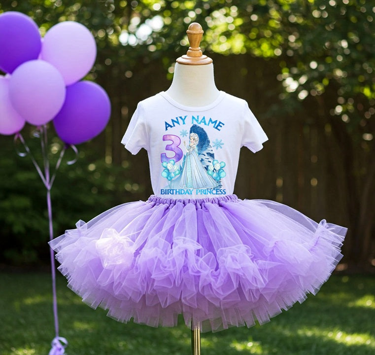 Frozen Princess Elsa Tutu Set Girls Personalized Custom Light Purple Tutu Outfit Dress Theme Cake Smash Birthday Party