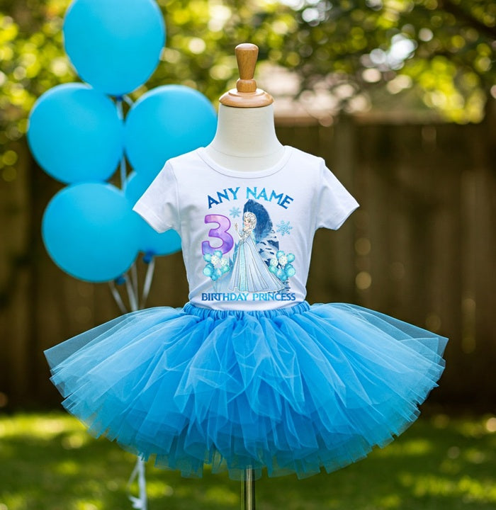 Frozen Princess Elsa Tutu Set Girls Personalized Custom Blue Tutu Outfit Dress Theme Cake Smash Birthday Party
