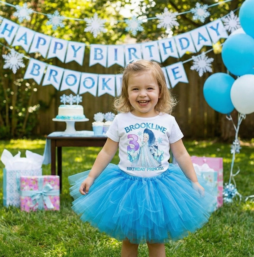 Frozen Princess Elsa Tutu Set Girls Personalized Custom Blue Tutu Outfit Dress Theme Cake Smash Birthday Party