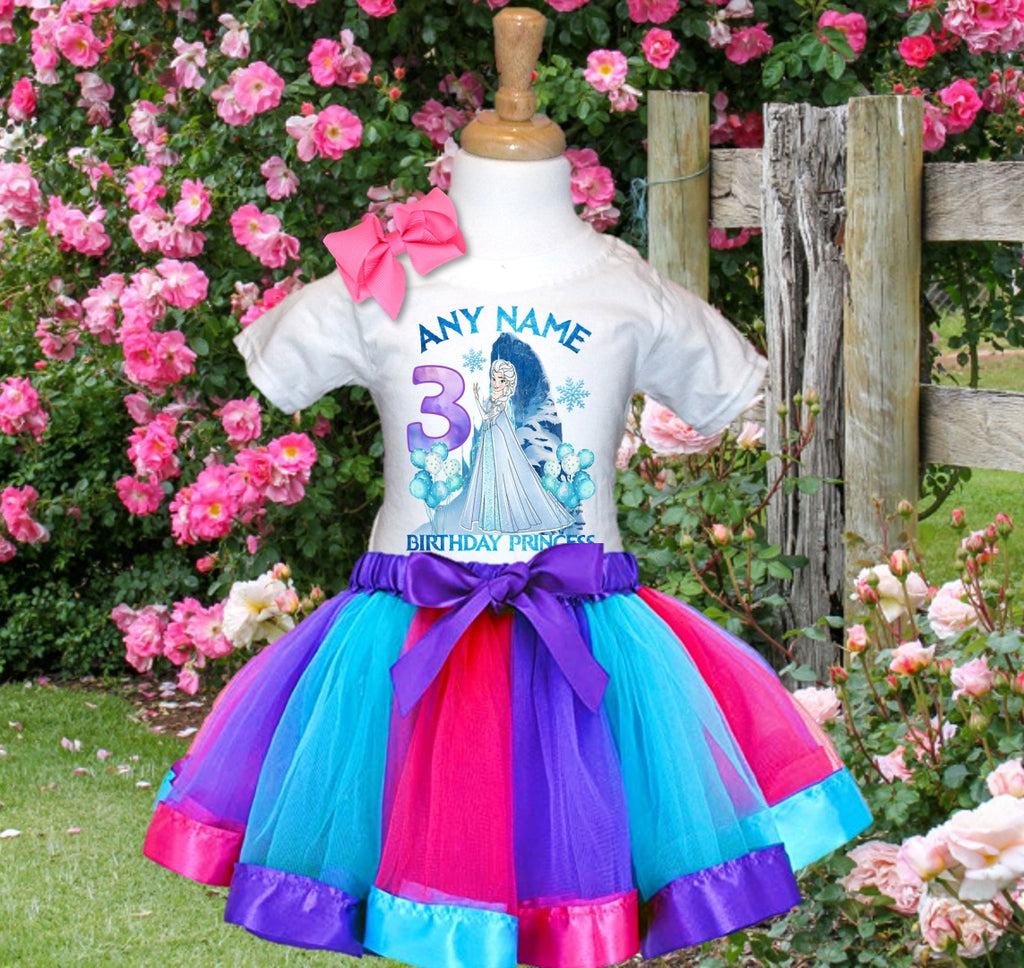 Frozen Princess Elsa Tutu Set Girls Personalized Custom Hot Pink Blue Purple Ribbon Tutu Outfit Dress Theme Cake Smash Birthday Party