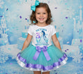Frozen Princess Elsa Tutu Set Girls Personalized Custom Blue Light Purple White Ribbon Trim Tutu Outfit Dress Theme Cake Smash Birthday Party