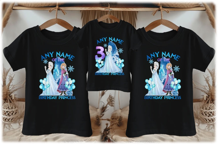 Frozen Princess Elsa Personalized Custom Black Family T-Shirt or Onesie Pack Theme Cake Smash Birthday Party