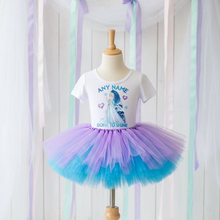 Frozen Princess Elsa Tutu Set Girls Personalized Custom Light Purple Blue Tutu Outfit Dress Theme Cake Smash Party