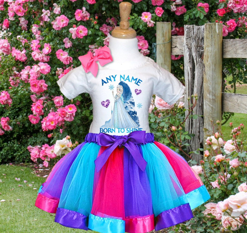 Frozen Princess Elsa Tutu Set Girls Personalized Custom Hot Pink Blue Purple Ribbon Tutu Outfit Dress Theme Cake Smash Party