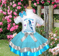 Frozen Princess Elsa Tutu Set Girls Personalized Custom Blue Silver Blue Ribbon Trim Tutu Outfit Dress Theme Cake Smash Party