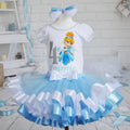 Cinderella Princess Tutu Set Girls Personalized Custom White Blue Ribbon Sewn Trim Tutu Outfit Dress Theme Cake Smash Birthday Party