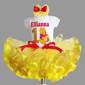 Pooh Bear Tutu Set Girls Personalized Custom Yellow Red Ribbon Sewn Trim Tutu Outfit Dress Theme Cake Smash Birthday Party