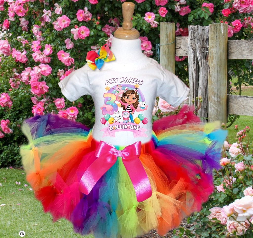 Gabby's Dollhouse Tutu Set Girls Personalized Custom Rainbow Knots Tutu Outfit Dress Theme Cake Smash Birthday Party