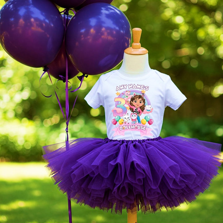 Gabby's Dollhouse Tutu Set Girls Personalized Custom Purple Tutu Outfit Dress Theme Cake Smash Birthday Party