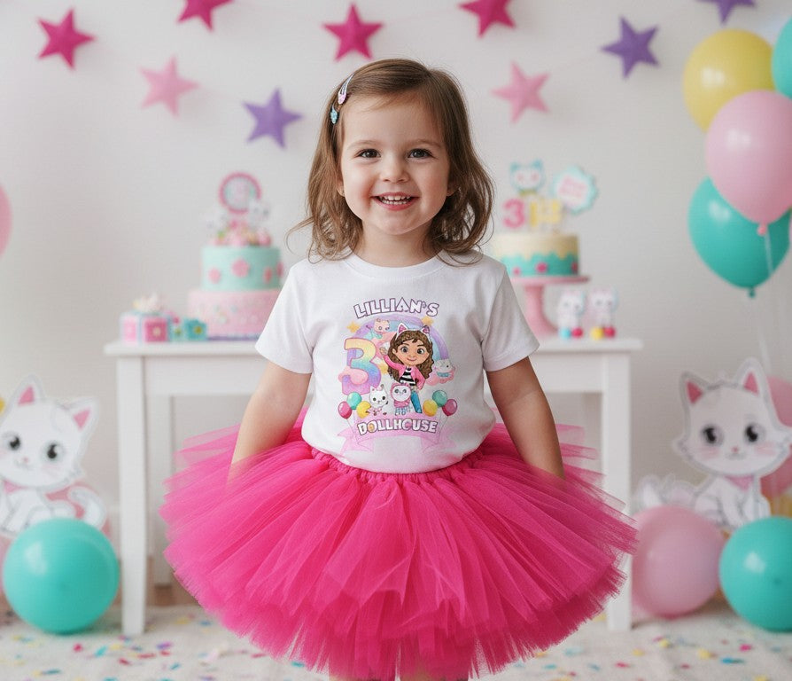 Gabby's Dollhouse Tutu Set Girls Personalized Custom Hot Pink Tutu Outfit Dress Theme Cake Smash Birthday Party
