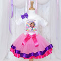 Gabby's Dollhouse Tutu Set Girls Personalized Custom Pink Purple Hot Pink Ribbon Trim Tutu Outfit Dress Theme Cake Smash Birthday Party