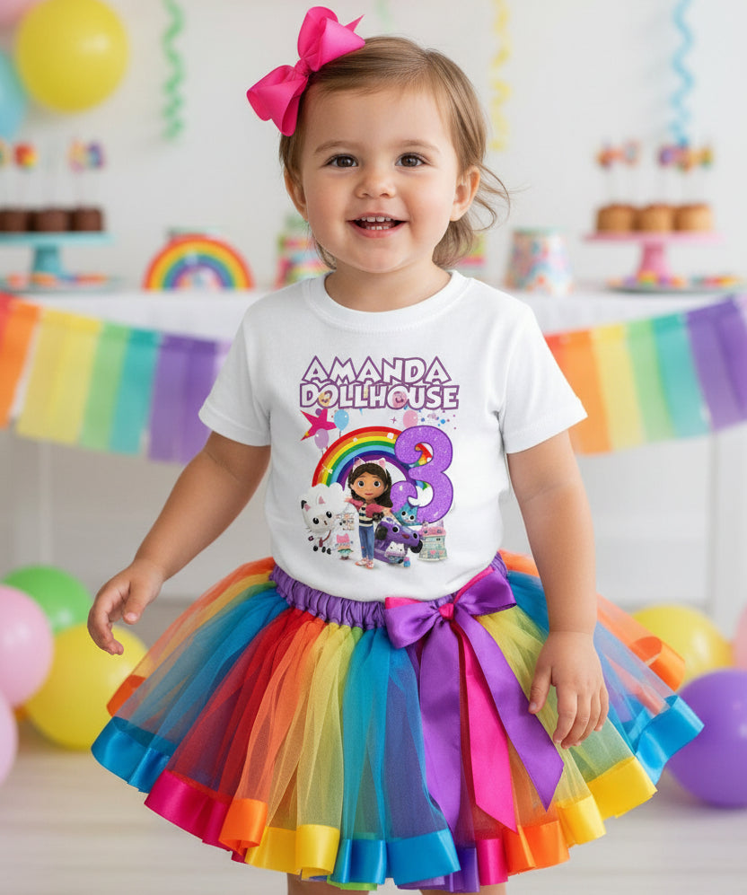 Gabby's Dollhouse Kitties Tutu Set Girls Personalized Custom Rainbow Ribbon Tutu Outfit Dress Theme Cake Smash Birthday Party