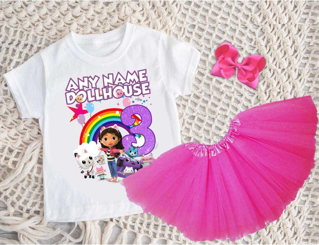 Gabby's Dollhouse Kitties Tutu Set Girls Personalized Custom Hot Pink 3 Layer Tutu Outfit Dress Theme Cake Smash Birthday Party