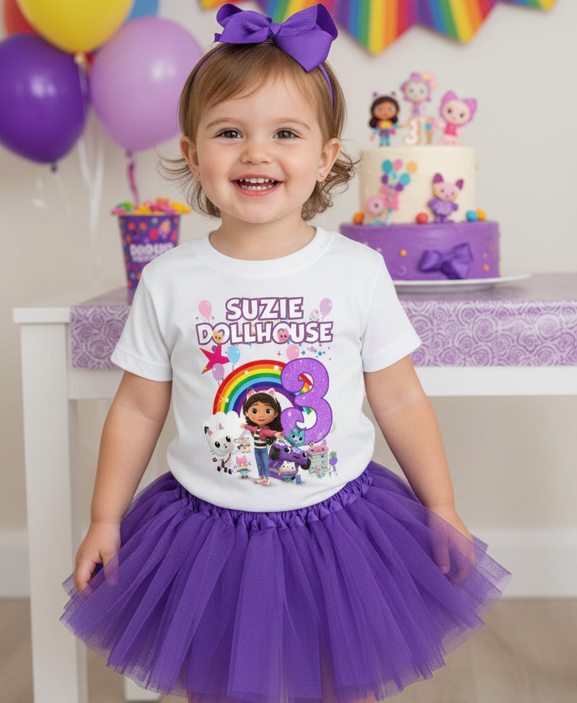 Gabby's Dollhouse Kitties Tutu Set Girls Personalized Custom Purple 3 Layer Tutu Outfit Dress Theme Cake Smash Birthday Party