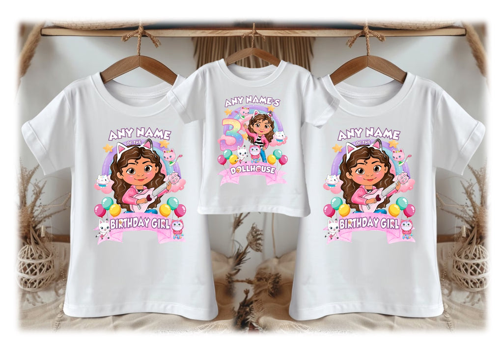 Gabby's Dollhouse Personalized Custom White Family T-Shirt or Onesie Pack Theme Cake Smash Birthday Party