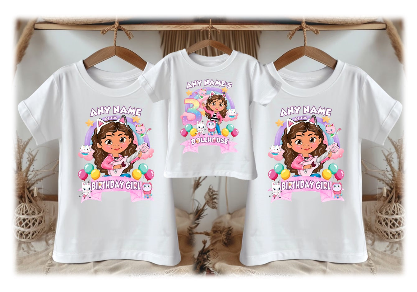 Gabby's Dollhouse Personalized Custom White Family T-Shirt or Onesie Pack Theme Cake Smash Birthday Party
