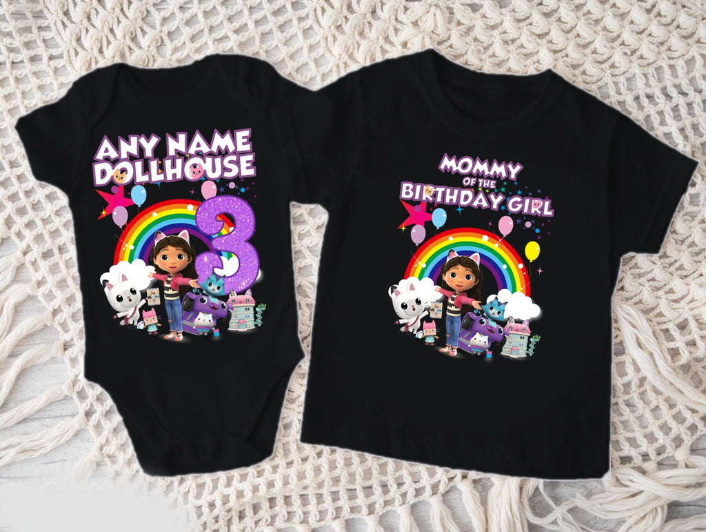 Gabby's Dollhouse Kitties Personalized Custom Black Family T-Shirt or Onesie Pack Theme Cake Smash Birthday Party